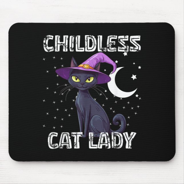 Childless Cat Lady Spooky Witch Hat Cat Black Mouse Pad (Front)