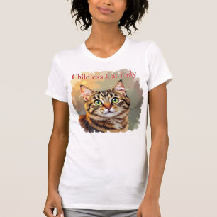 Childless Cat Lady Tabby Charm Portrait T-Shirt