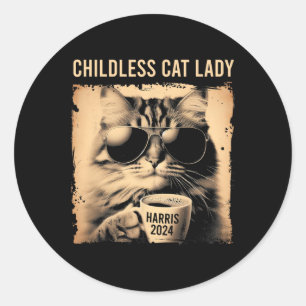 Childless Cat Lady Vintage - Coffee Cat Kamala 202 Classic Round Sticker
