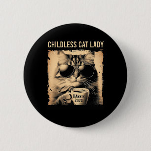 Childless Cat Lady Vintage Coffee Cat Kamala Harri 6 Cm Round Badge