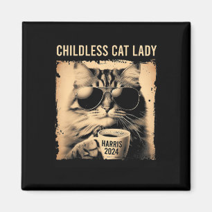 Childless Cat Lady Vintage Coffee Cat Kamala Harri Magnet