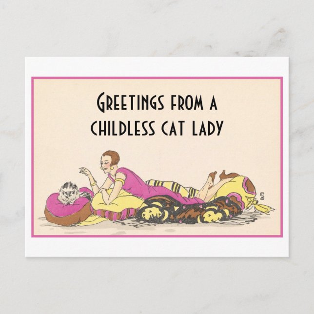 Childless Cat Lady Vintage Postcard (Front)