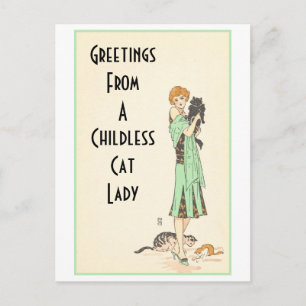 Childless Cat Lady Vintage Postcard