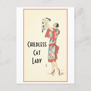 Childless Cat Lady Vintage Postcard