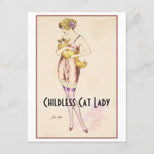 Childless Cat Lady Vintage Postcard