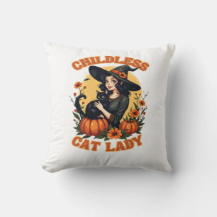 Childless cat lady witch - funny witchy black cat cushion