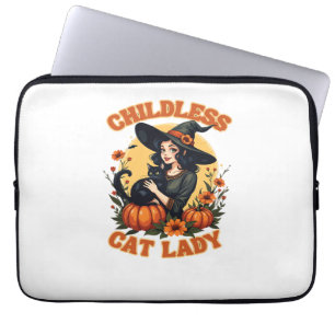 Childless cat lady witch - funny witchy black cat laptop sleeve