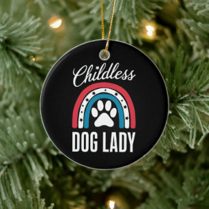 Childless Dog Lady Election Vote 2024 Rainbow USA Ceramic Ornament