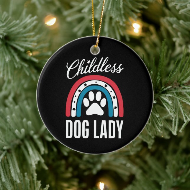 Childless Dog Lady Election Vote 2024 Rainbow USA Ceramic Ornament (Tree)