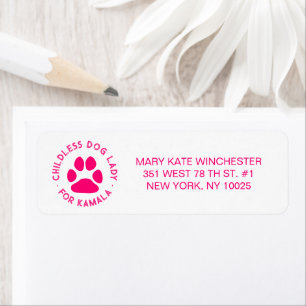 Childless dog Lady for kamala dog paw pink white Return Address Label