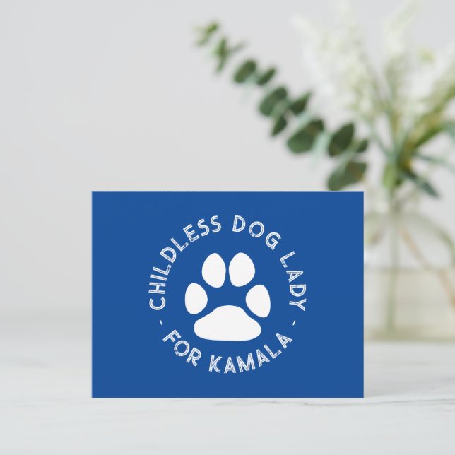 Childless dog Lady for kamala funny dog paw blue Postcard (Standing Front)