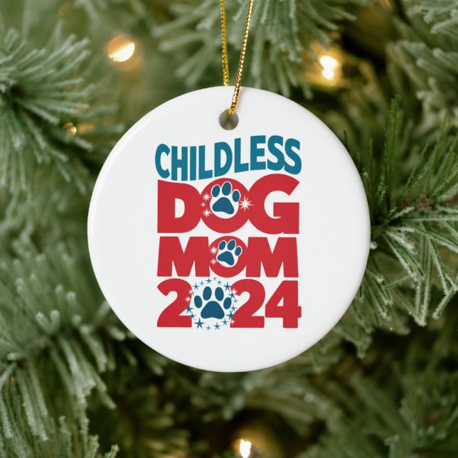 Childless Dog Mum Dog Lady Voting Patriotic Dog  Ceramic Ornament (Tree)