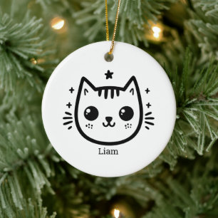 Childlike Drawing Black and White Minimalist Ceramic Ornament