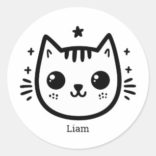 Childlike Drawing Black and White Minimalist Classic Round Sticker