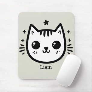 Childlike Drawing Black and White Minimalist Mouse Pad
