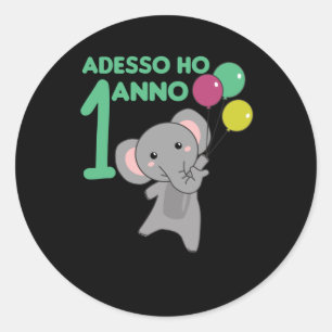 Children 1st Birthday Elephant 1 Year Old Classic Round Sticker