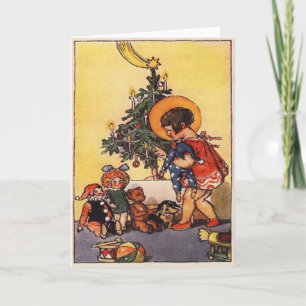 Children At Christmas Tree Holiday Card