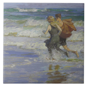 Children at the Beach (by Edward Henry Potthast) Ceramic Tile