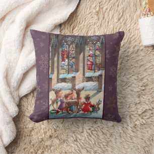 Children at the Church Window Christmas  Cushion
