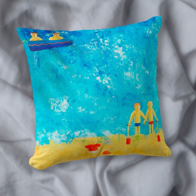 Children at the Seaside Modern Contemporary Art Cushion (Creator Uploaded)