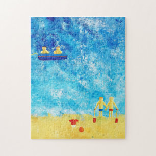 Children at the Seaside Modern Contemporary Art Jigsaw Puzzle