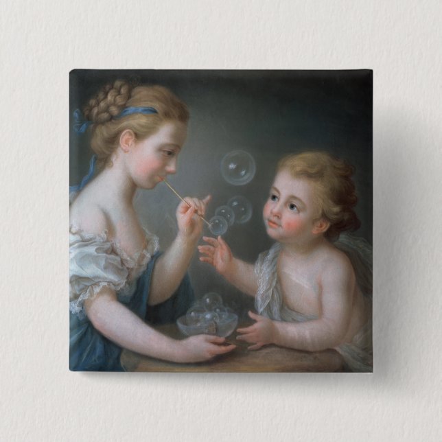 Children blowing bubbles 15 cm square badge (Front)