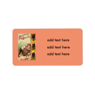 Children Bobbing For Apples Black Cat Label