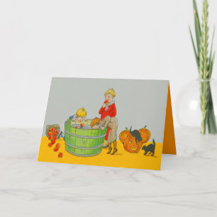 Children Bobbing For Apples Jack O' Lantern Card