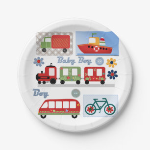 Children boy transport car boat train bus bicycle paper plate