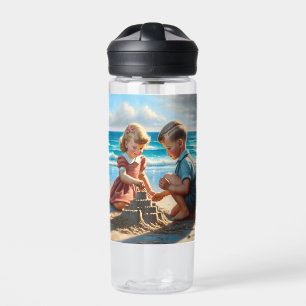 Children Building a Sandcastle on the Beach Water Bottle