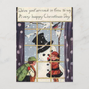 Children Building Snowman Postcard