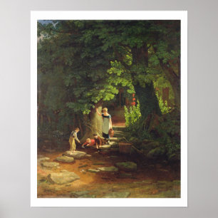 Children by a Brook, c.1822 (oil on panel) Poster