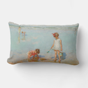 Children by the Sea (Summer Beach Scene) Lumbar Cushion