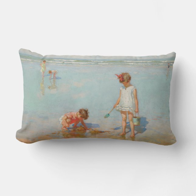 Children by the Sea (Summer Beach Scene) Lumbar Cushion (Front)