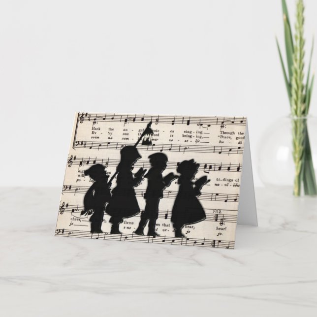 Children Carolers With Christmas Music Holiday Card (Front)