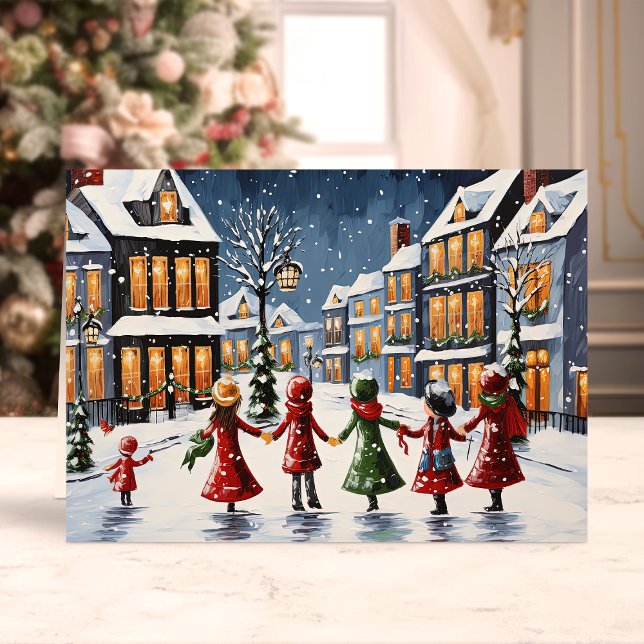 Children Caroling in Snowy Village Christmas  Holiday Card (Creator Uploaded)