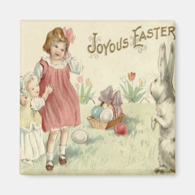 Children Easter Bunny Basket Coloured Eggs Magnet (Front)