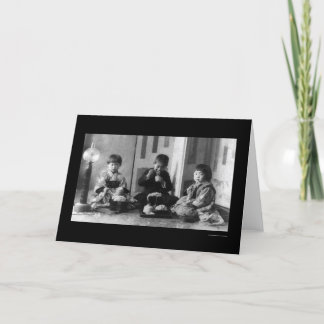 Children Eating in Japan 1909 Card