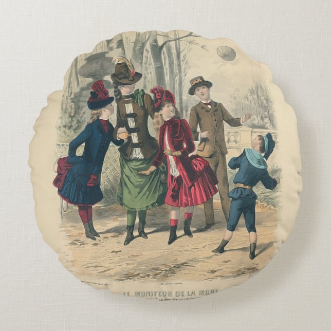 Children Family Antique Victorian Chilld Round Cushion (Front)