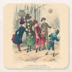 Children Family Antique Victorian Chilld Square Paper Coaster