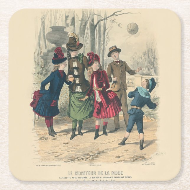 Children Family Antique Victorian Chilld Square Paper Coaster (Front)