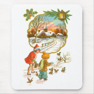 Children feeding the birds mouse pad