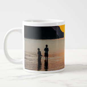 Children Fishing At Sunset Large Coffee Mug