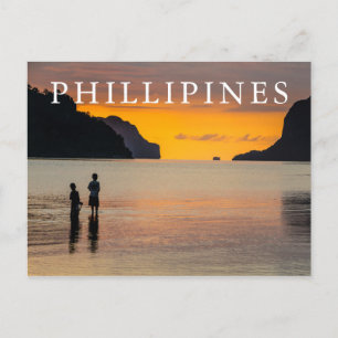Children Fishing At Sunset Postcard