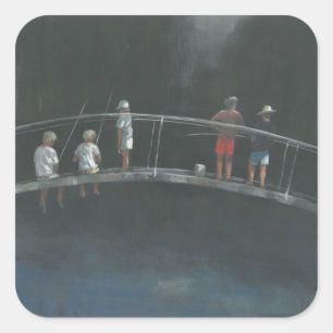 Children fishing square sticker