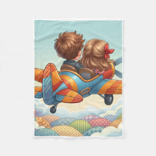 Children Flying In A Small Colourful Aeroplane Fle Fleece Blanket