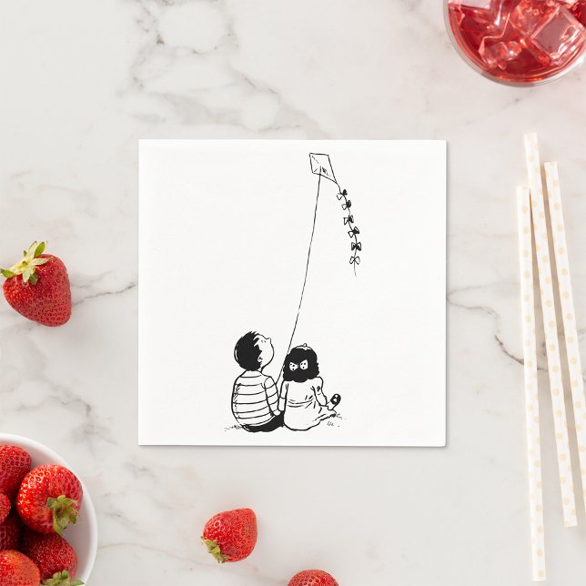Children Flying Kite Silhouette Napkin (Creator Uploaded)