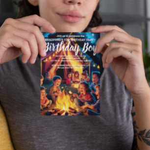 Children Gathered Around Campfire Birthday Invite Postcard