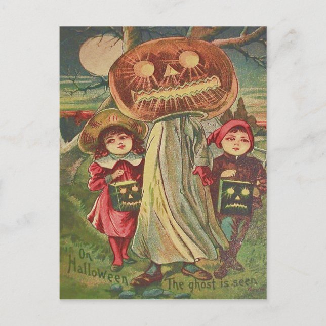 Children Ghost Jack O' Lantern Pumpkin Postcard (Front)