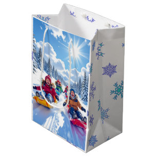 Children Gleefully Sledding Winter Fun Medium Gift Bag